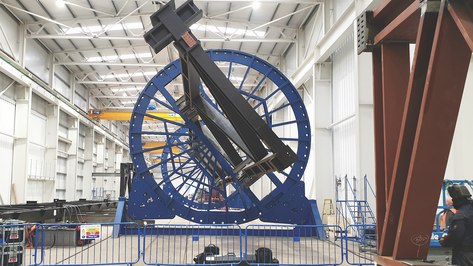 BHC Steel's innovative steel wheel to assist the welding and painting of 16 steel trusses assembled in a factory for the construction of the 13-storey One Centenary Way, which spans the A38 Queensferry tunnel