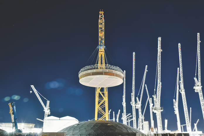 A steal containment liner is lifted into place at Hinkley Point C nuclear power station