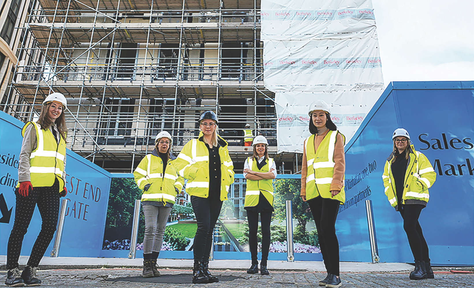 From left: Daniela Perciog, Tanya Hamilton, Gerda Ruksna, Dovile Jokimciute, Jun Yue, Sylvia Wheatcroft, at Lee Marley Brickwork