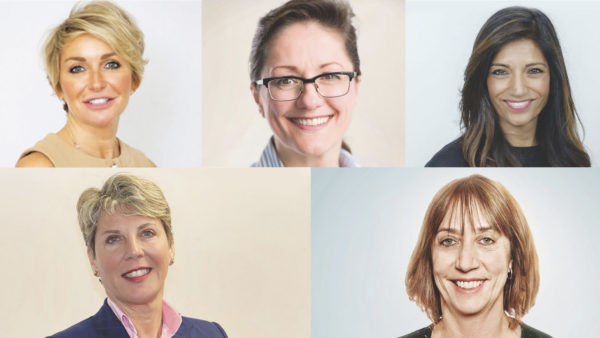 Women on the boards of major contractors include (clockwise from top left): Mandy Willis, Mace; Katy Dowding, Skanska UK; Kelly Gangotra, Skanska UK; Zoe Price, ISG (image: Solk Photography); Amanda Fisher, Amey
