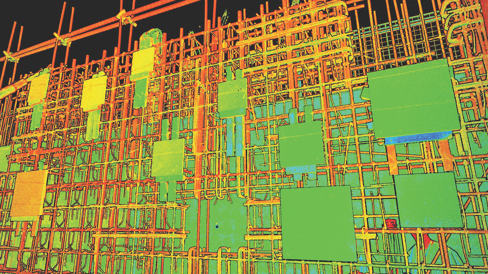 A hue intensity image from the laser scan shows the wall plates
