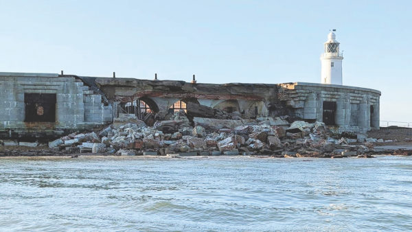 The wall collapse at Hurst Castle, Lymington