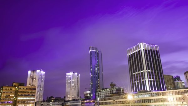 An image of the Birmingham skyline at night