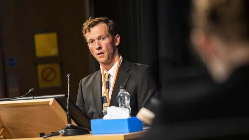 Tim Lewis as Bruce Soanes from architect Studio E in the Value Engineering play at The Tabernacle (photos by Tristram Kenton).