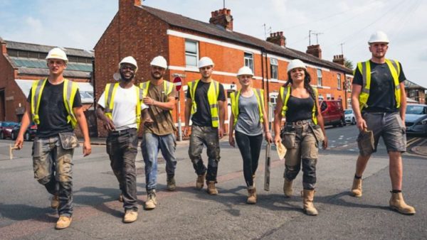 The cast of BBC TV series Brickies