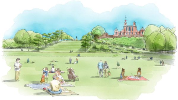 Artist's impression of how the restored Greenwich Park, complete with giant grass steps, would look (Image: The Royal Parks)