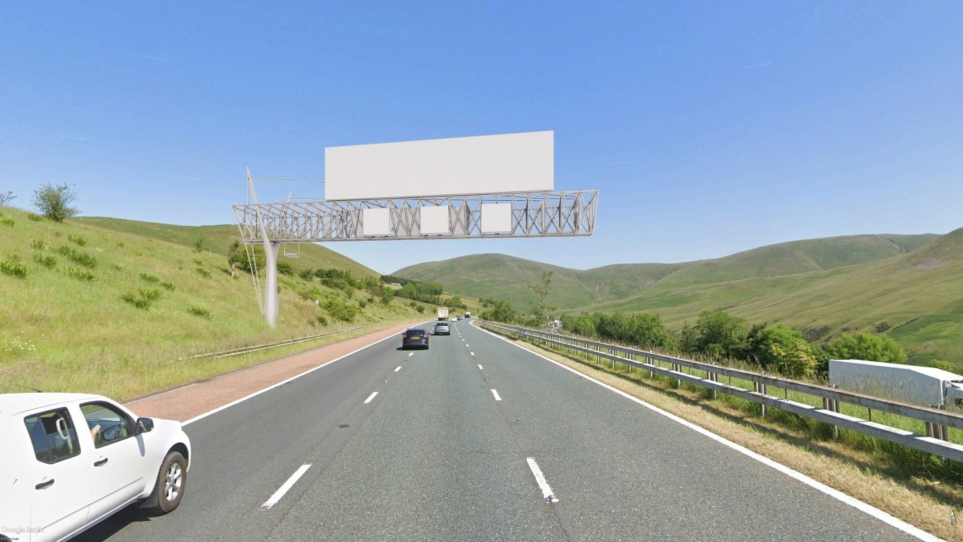 Design showing a road with a gantry and cars