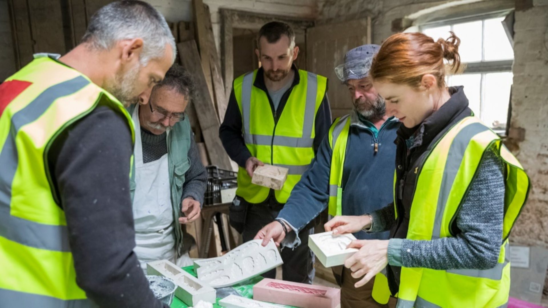 Historic building workers.