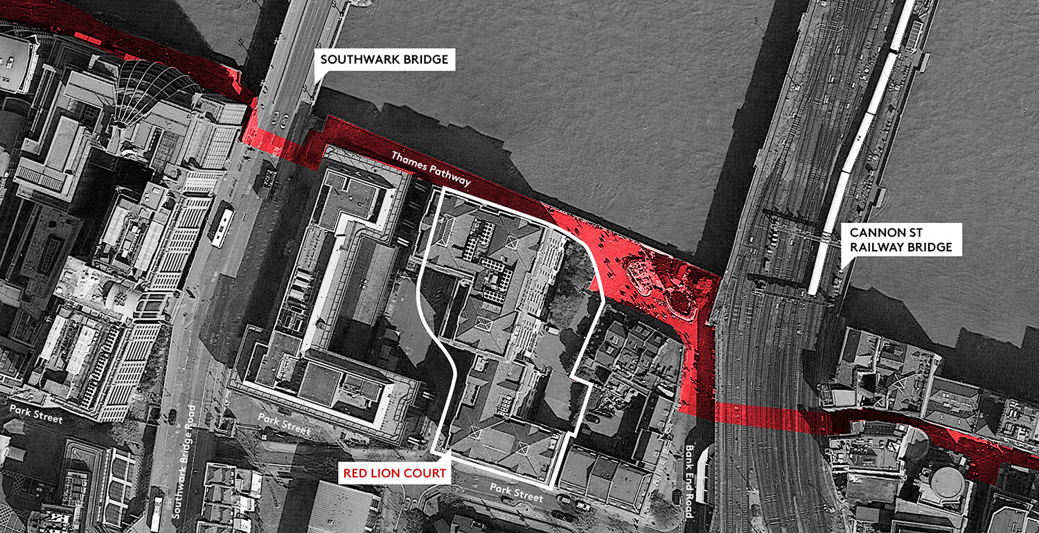 Bird view of the Red Lion Court boundary