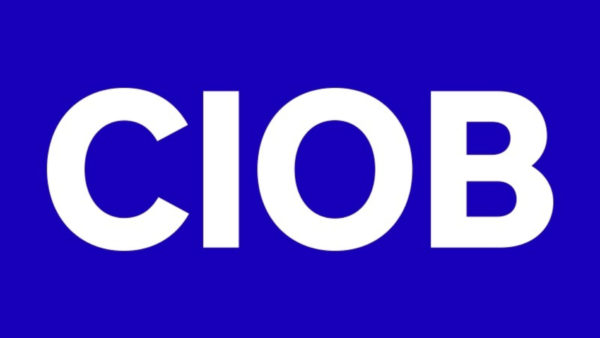 White letters CIOB on a blue background