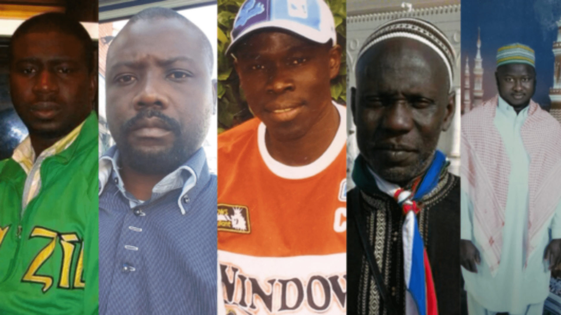wall collapse - Five men looking at the camera.