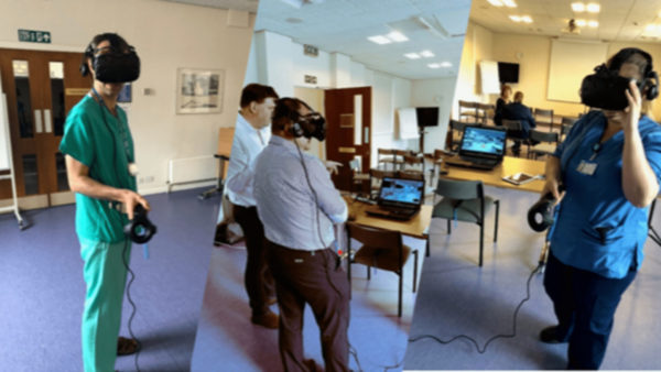 People wearing virtual reality headsets.