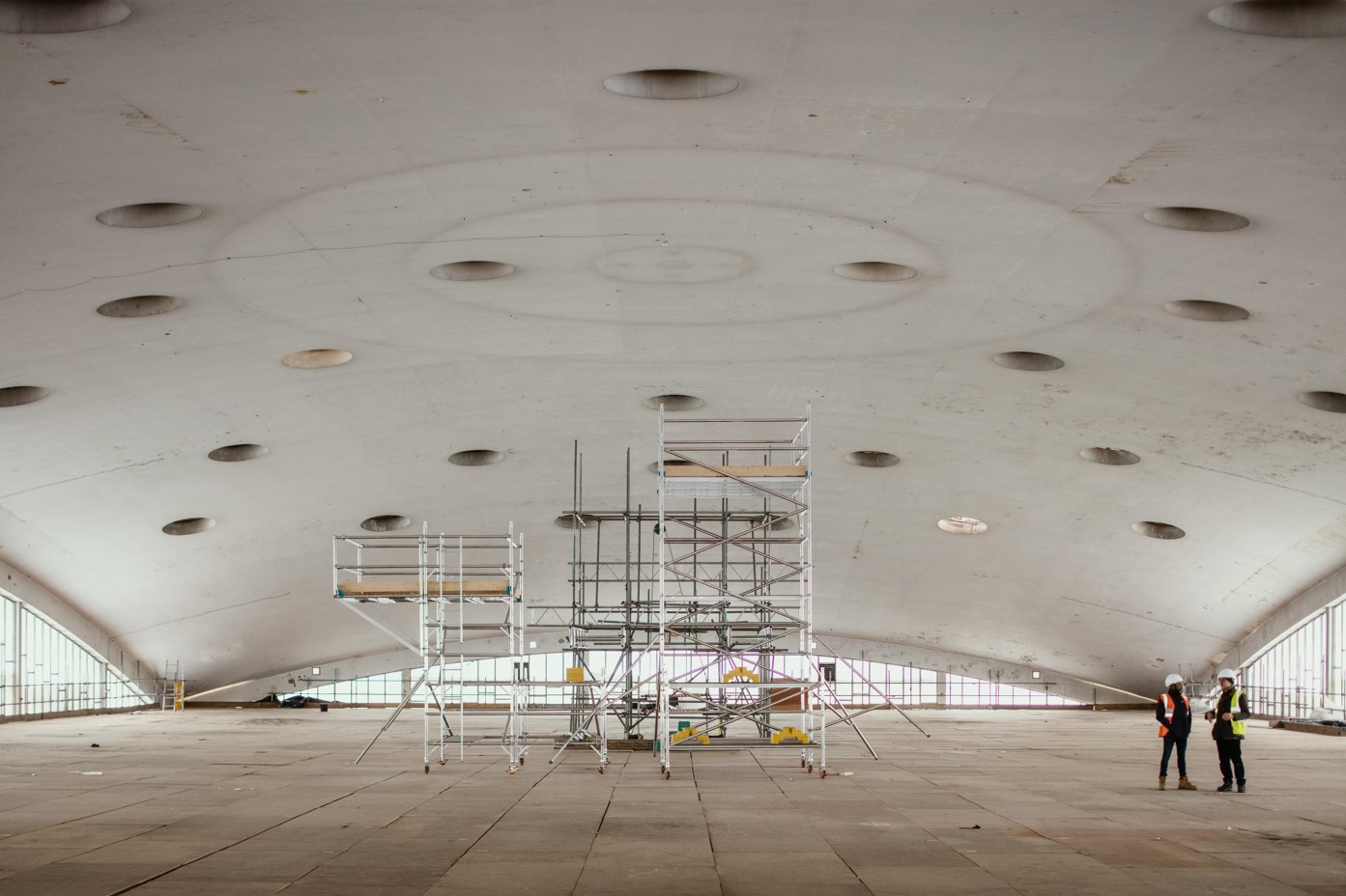 Museum of London A huge vault with scaffolding underneath.
