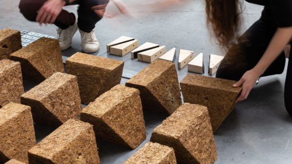 Brown blocks of construction material.