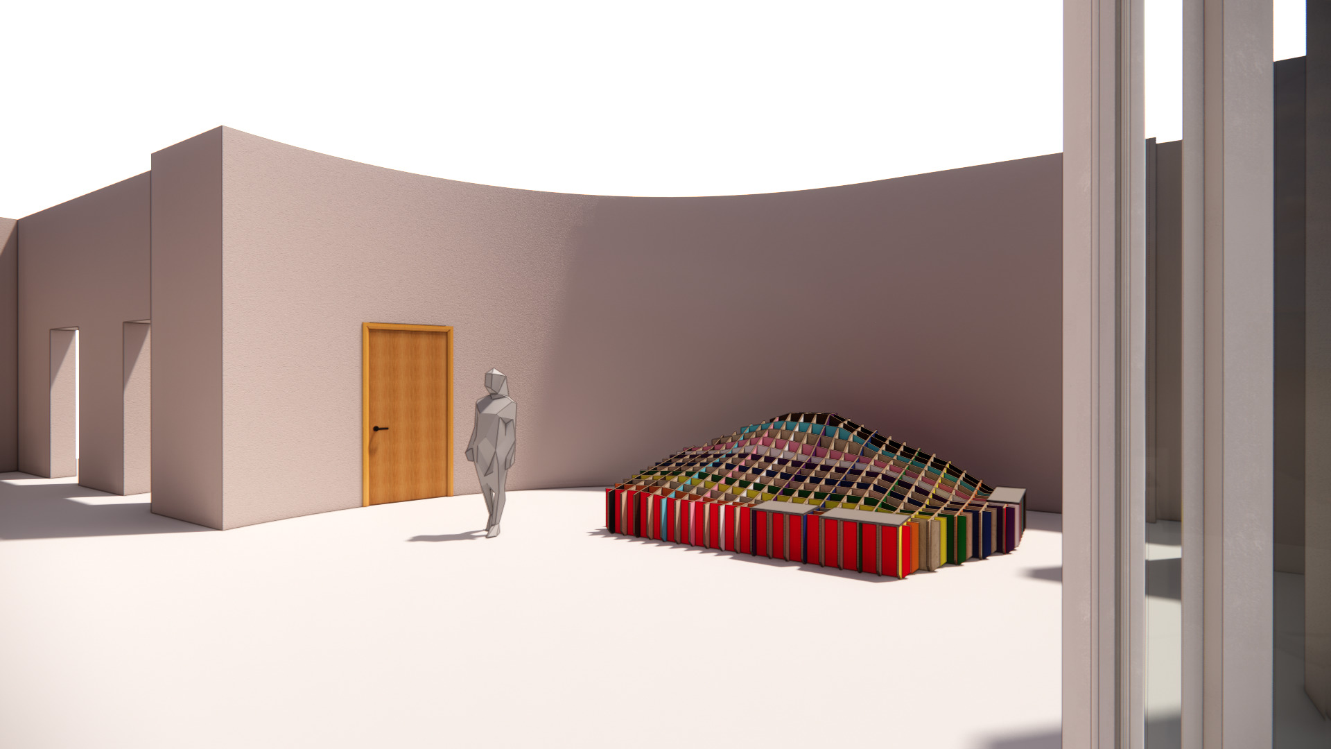 Pride Month - A digital model of a colourful scultpture and a human model.