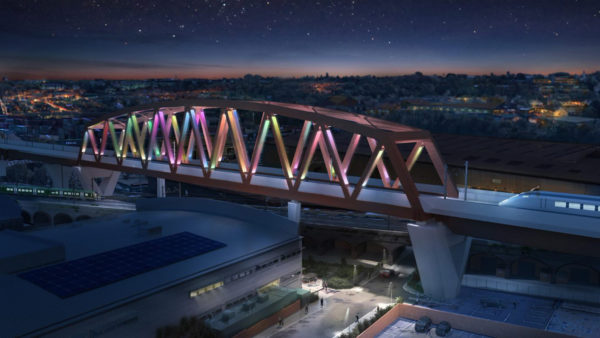 Computer generated image of the HS2 Bellingham Bridge in Birmingham.