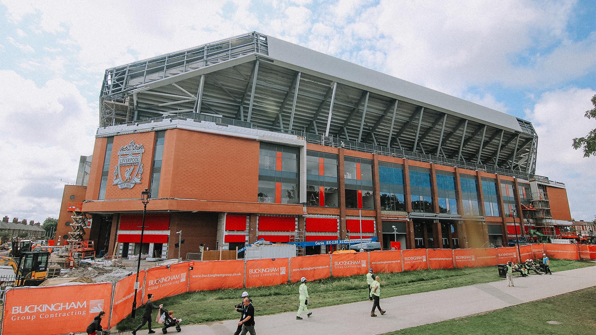 Liverpool Anfield stadium - Liverpool FC released a progress photo of the new stand yesterday (26 July 2023).