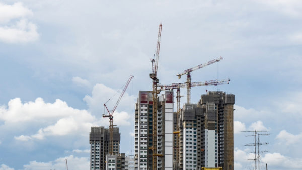 View of high-rises under construction.