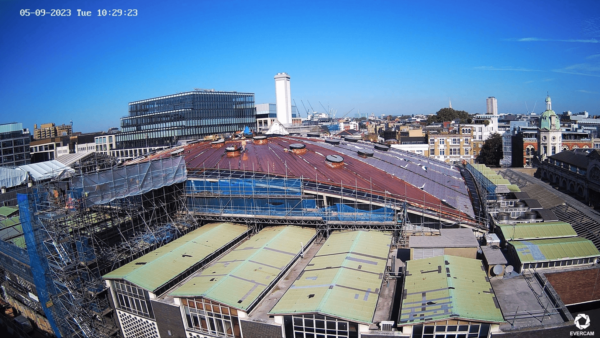 Aerial view of a huge dome roof.