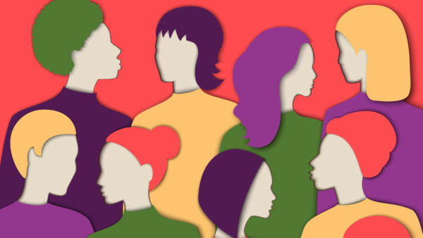 Graphic with colourful female silhouettes.