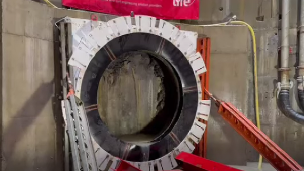 Moment before Farrans broke through the undeground crossing of the River Tees.