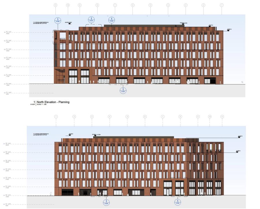 Plan of the proposed proposed north and
south elevations of the building