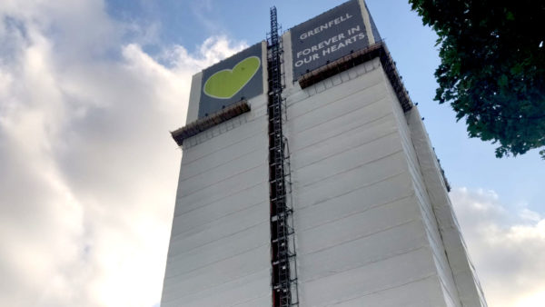 View of the Grenfell tower from the street.
