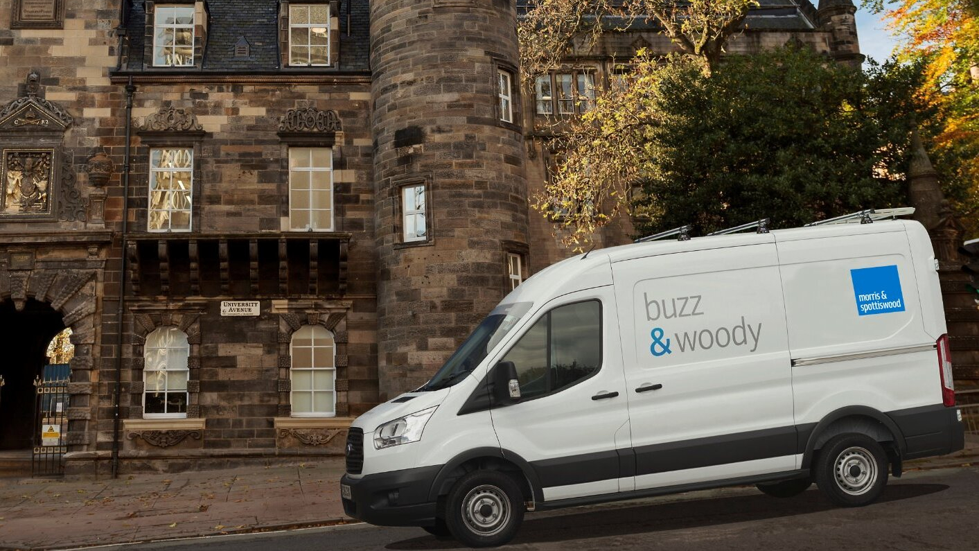 A white van with the words