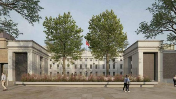 A computer-generated image of the new Chinese Embassy building in the Royal Mint Court.