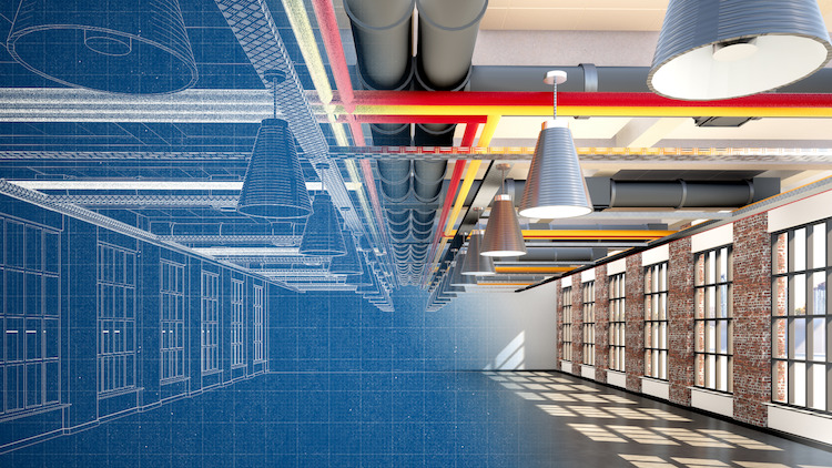 Split image of real building and virtual building for Level of Information Need explainer. Scape embeds BIM in its national frameworks