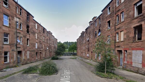 One of the streets at Clune Park, which is due to be demolished soon. The streets and buildings are empty and desolated.