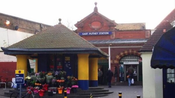 Front of East Putney tube station. A Carey goods vehicle struck a bridge near this station.