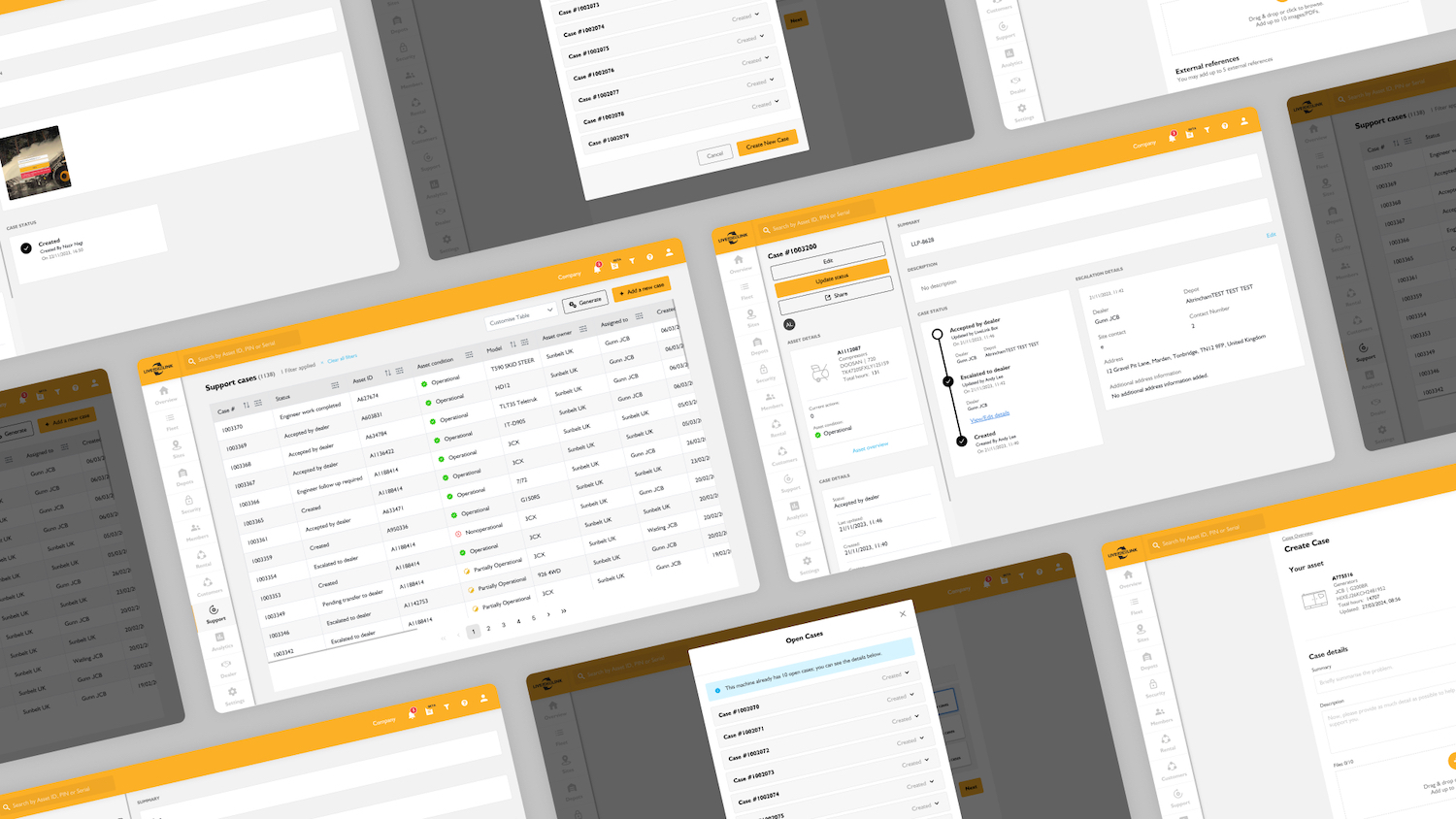 Screen grabs of JCB's LiveLink platform for Digital Innovation in Productivity
