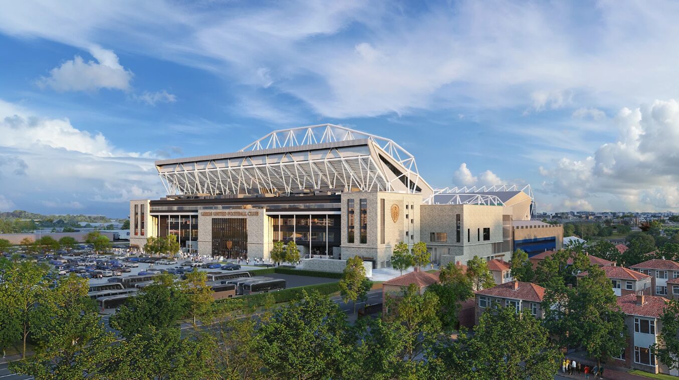 Computer-generated image of the new design of the Leeds United stadium - Leeds United has unveiled its stadium revamp design