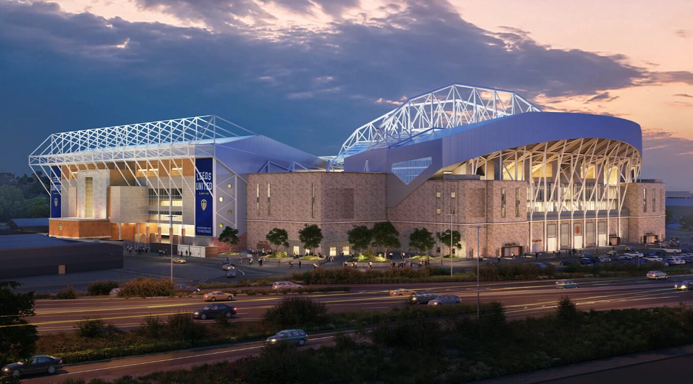 Computer-generated image of the new design of the Leeds United stadium - Leeds United has unveiled its stadium revamp design