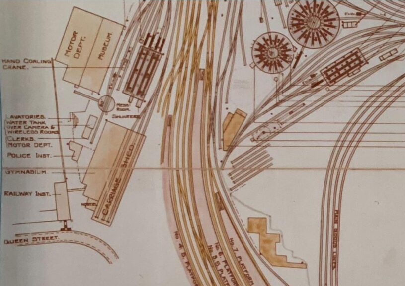 Plan of railway buildings in York (including the York Water Tower, left centre) from some point between 1930 and 1937 - Network rail has received planning approval to restore the tower and turn it into the rehearsal space of a brass band