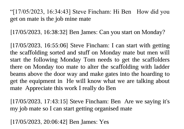 A conversation taken from WhatsApp - a High Court judge has ruled this constituted a contract.