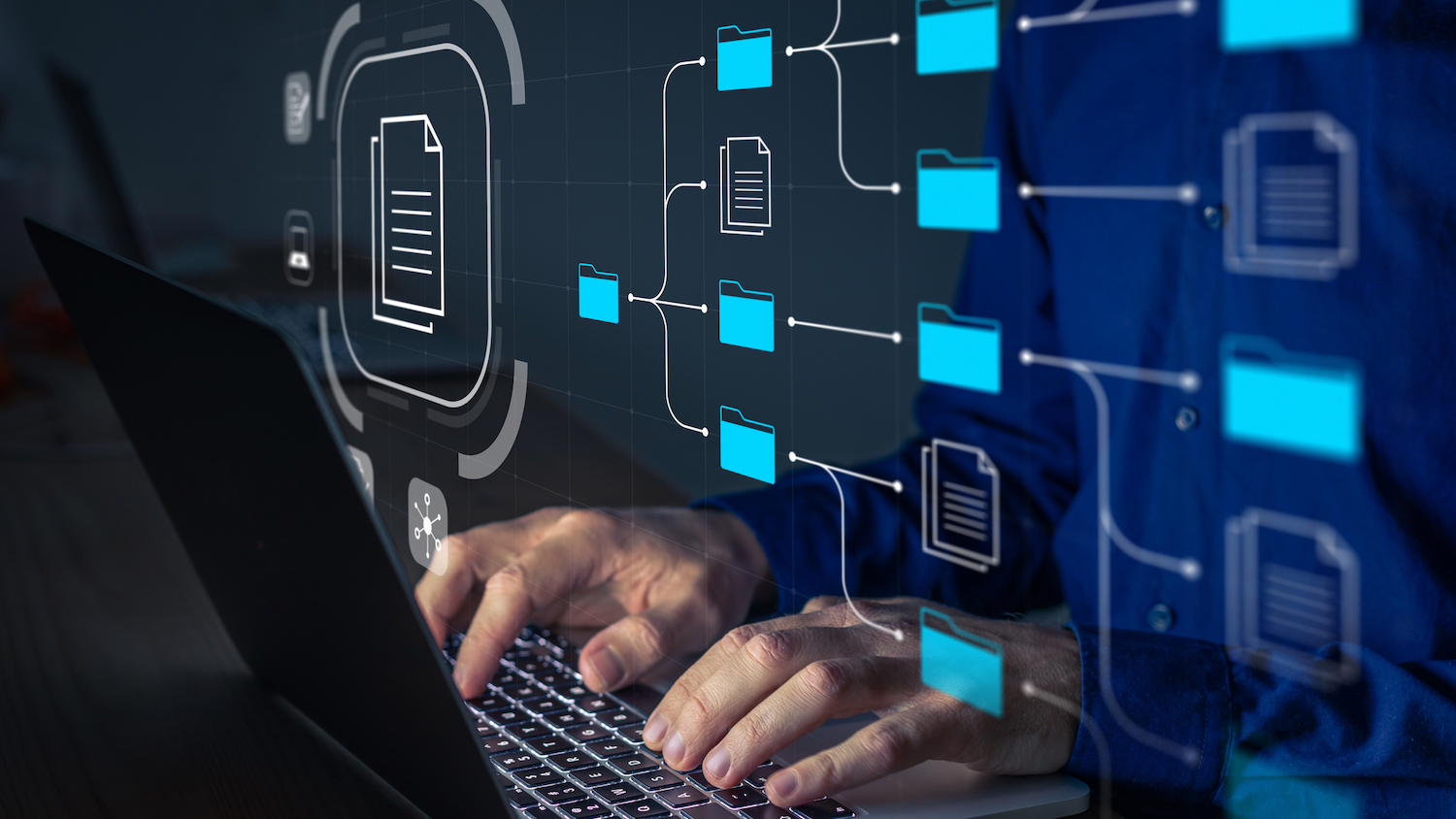 Abstract image to illustrate someone managing information and the golden thread