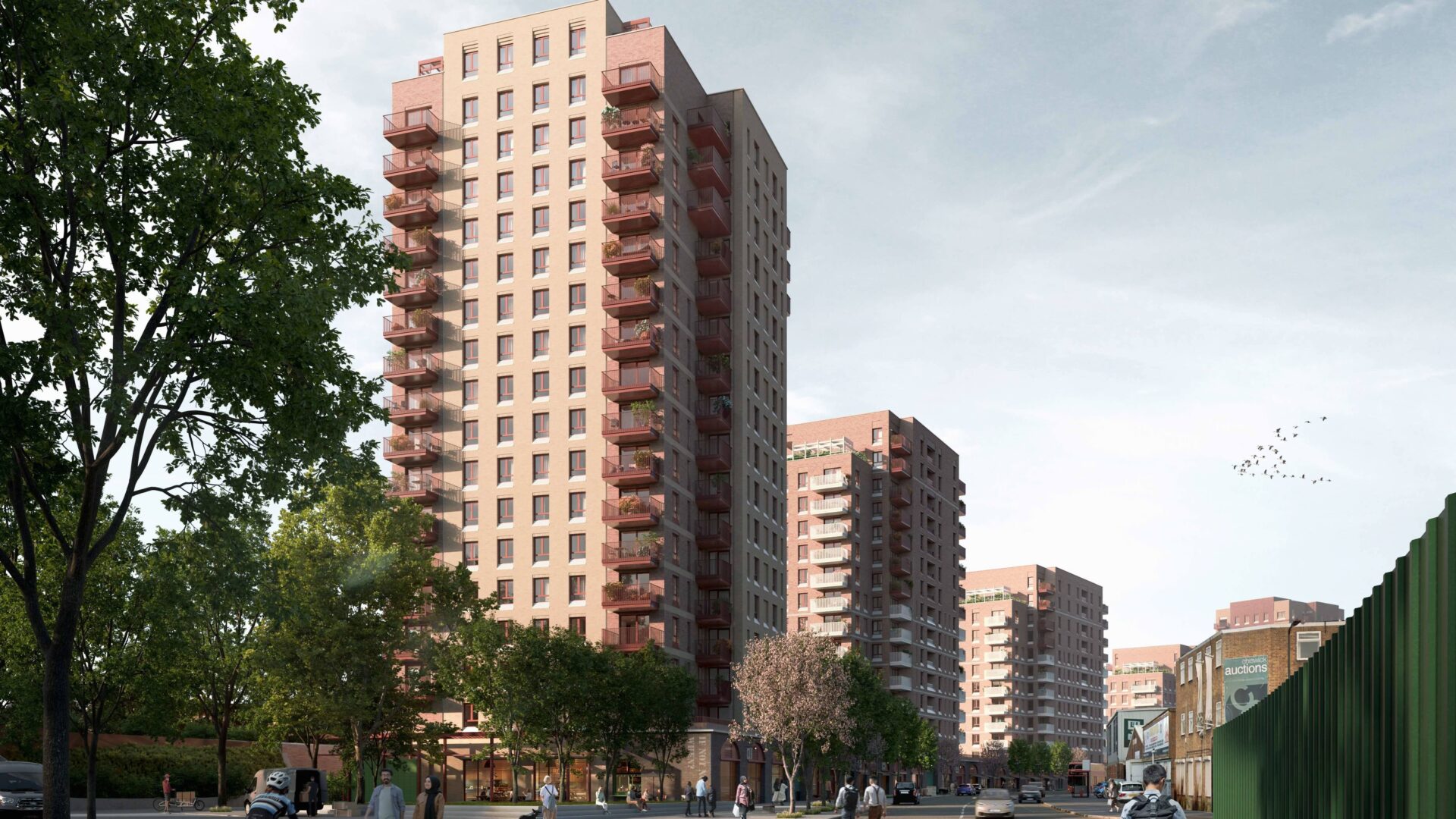 A computer-generated image of three residential towers - Barratt said it's going to adopt Passivhaus in all its London developments.