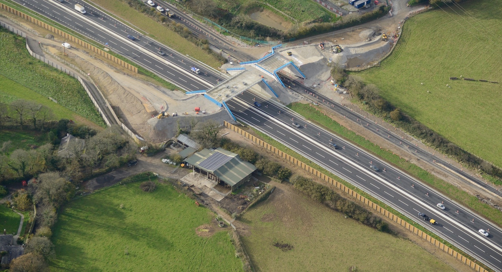 National Highways green bridges - The Marazanvose green bridge spanning the new dual carriageway and old A30 as part of the Chiverton to Carland Cross upgrade