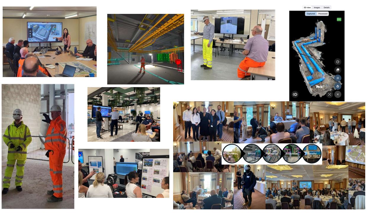 A collage of photos showing construction workers in different settings, including construction sites, offices and big presentation rooms - Digital Construction Awards 2025, Digital Contractor of the Year shortlist - MWH Treatment