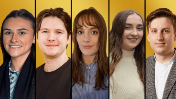 A collage with five mugshots of three young women and two young men - they are the shortlisted nominees for the Digital Raising Star category of the 2025 Digital Construction Awards.