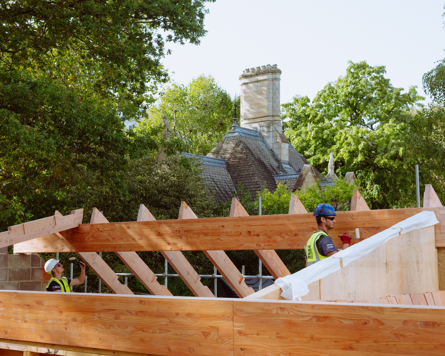 NHM Urban Nature Project - Erecting the glulam frame of the kitchen image Josh Green