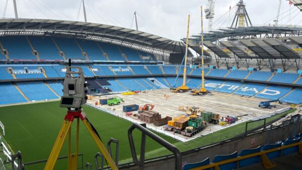 View of the Etihad stadium pitch - Peacock Precision is carrying out work to survey and install giant screens at Manchester City's Etihad Stadium