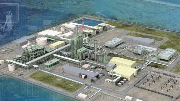 A computer-generated image of the Net Zero Teesside Power plant