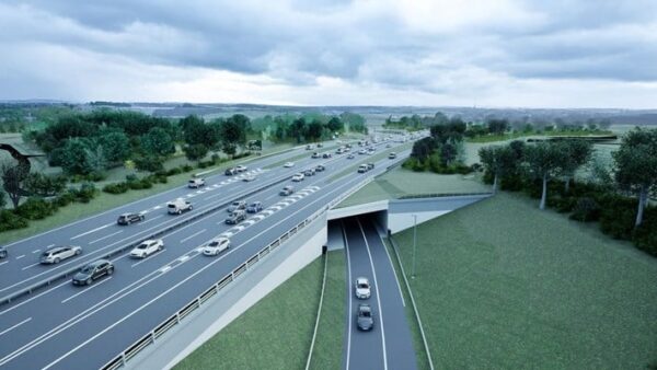 A computer-generated image of the road upgrade - National Highways has appointed Skanska to upgrade A47 Thickthorn junction