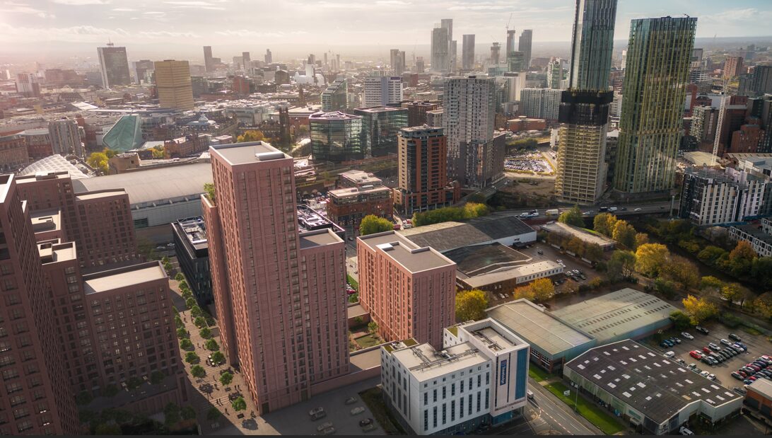 A computer-generated image of the new residential development that Graham will build for Latimer in the former site of Boddingtons Brewery 