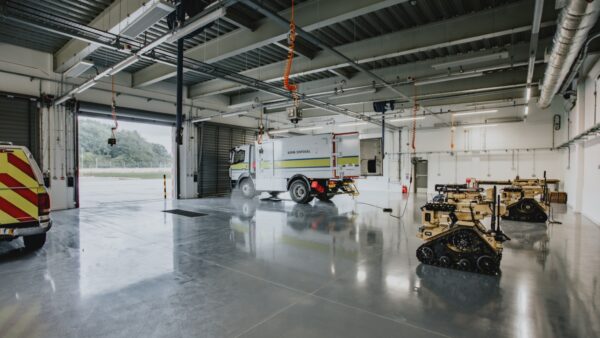 One of the new buildings provided for Nuneaton Troop, with bomb disposal robots and vehicle