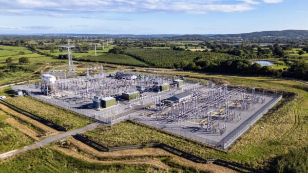 Aerial view of an electrical substation surrounded by green fields - Balfour Beatty and Morgan Sindall are among the firms awarded a place in a new partnership with National Grid