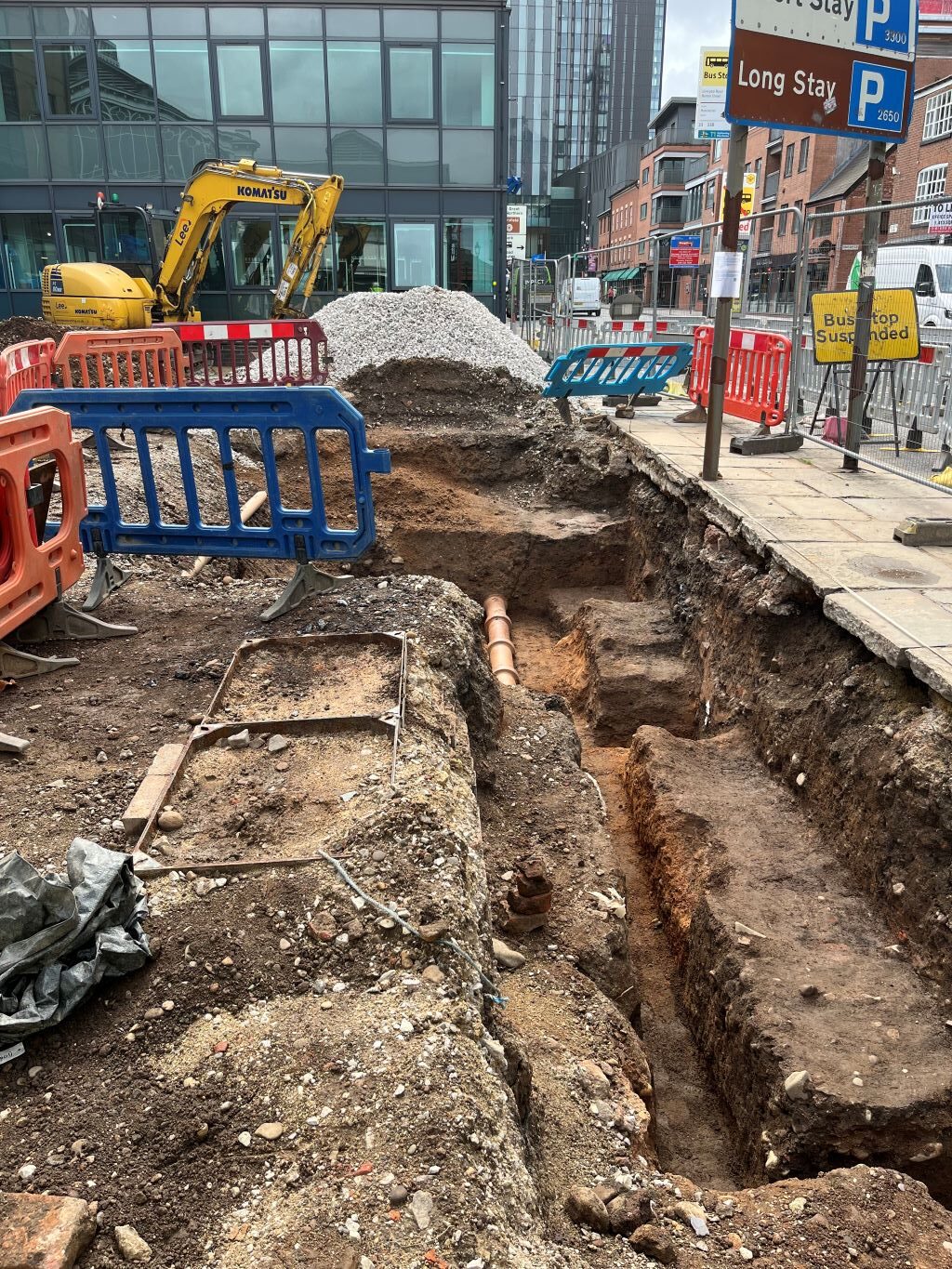 The excavation works where the Roman road was discovered in central Manchester